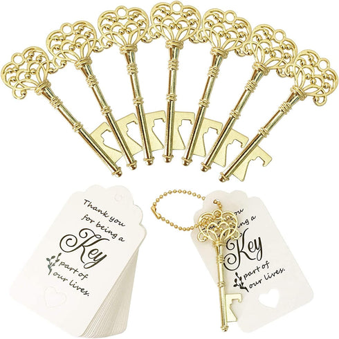 WODEGIFT 20 PCS Key Bottle Openers,Vintage Skeleton Key Bottle Opener,Wedding Favors Bottle Opener with 20Pcs Tag Cards and 20Pcs Key Chains(Gold?...