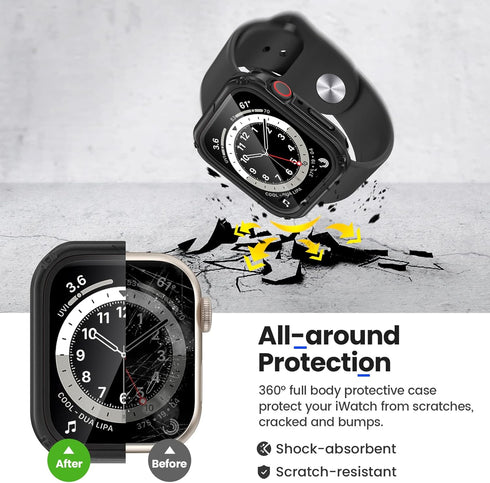 Goton 2 in 1 Waterproof Rugged Case for Apple Watch Screen Protector 40mm Series 6 5 4 SE, 360 Protective Glass Face Cover Hard PC Bumper + Back F...
