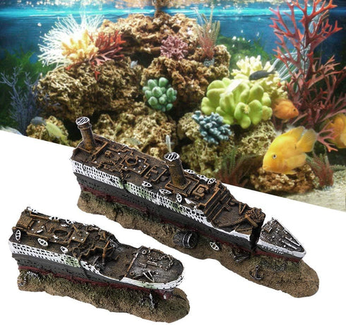 Aquarium Shipwreck Decoration, Resin Titanic Lost Wrecked Boat Ship Fish Tank Ornament Aquarium Sunken Ship Accessories...