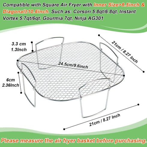BYKITCHEN 8 inch Square Air Fryer Rack, Stainless Steel Dehydrator Rack, Square Air Fryer Accessories for Cosori, Instant Vortex, Gourmia Air Frye...