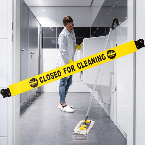 4 Pcs Closed for Cleaning Sign with Magnetic Ends Nylon Bathroom Restroom Signs Do Not Enter Magnetic Signs with 8 Suction Cup Hanger Banner for D...