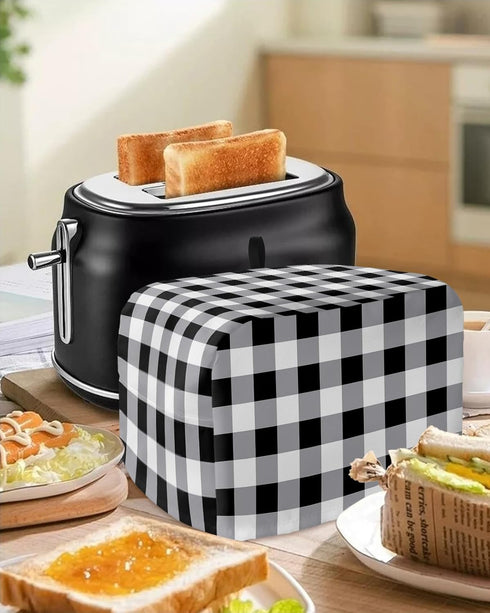 Toaster Cover 4 Slice, Vintage Farmhouse Black White Buffalo Check Plaid Bread Maker Cover Toaster Dust Cover with Pockets, Dust-Proof Cover for K...