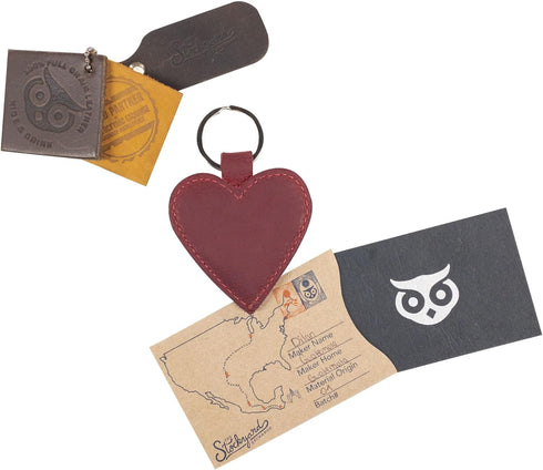 Hide & Drink, Heart-Shape Keychain, Key Organizer, Keyring Holder, Cute Accessories, Full Grain Leather, Handmade, Sangria...