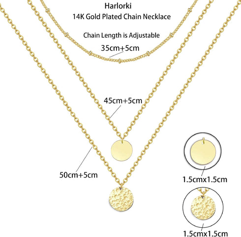 Harlorki Dainty Simple 14K Gold Plated Layered Link Chain Choker Round Circle Hammered Disk Pendant Necklace Fashion Jewelry Gift for Women Lady...