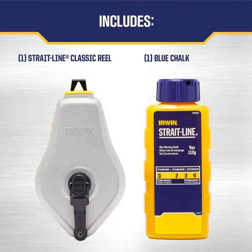 IRWIN Tools STRAIT-LINE Chalk Line, Classic Reel, Blue, 100ft (IWHT48441BC)...