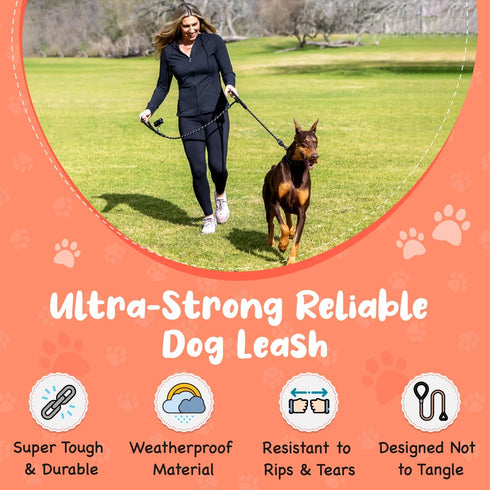 6 Foot Dog Leash, 2 Extra Padded Handles, Lockable Metal Carabiner Clip, Durable Silicone Clamps, Reflective No Pull Heavy Duty Rope Lead, Walking...