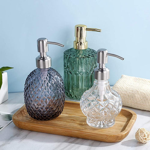 Soap Dispenser with Stainless Steel Pump, Clear Crystal Design, Vintage and Elegant, Refillable Liquid Hand Soap Dish Soap Dispensers for Bathroom...