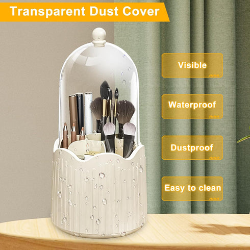 BigKing Makeup Brush Holder with Lid, Brush Holder Makeup Organizer,360 Rotating Dustproof Makeup Brushes Organizer for Vanity Desktop Bathroom Co...