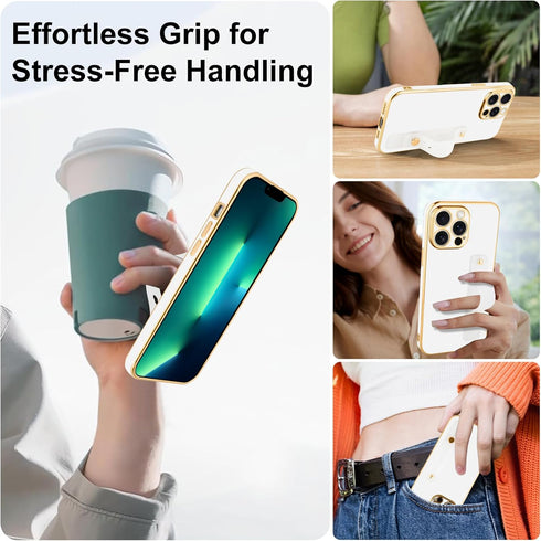 TEAUGHT for iPhone 13 Pro Case with Wrist Finger Strap for Women Girls Men, Cute Luxury Plating Soft TPU Slim Shockproof Protective Cover with Adj...