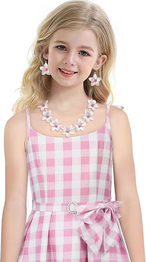 Flyonce Prom Jewelry Daisy Flower Necklace with Earrings Set for Women, Movie Doll Cosplay Jewelry Set Dress Up Accessories for Prom Dress...
