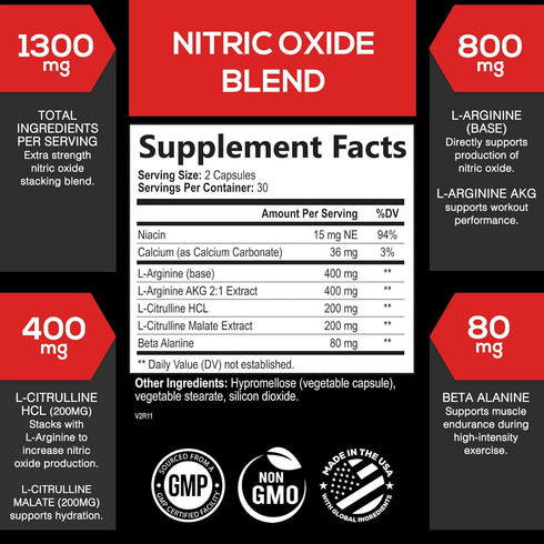 Extra Strength Nitric Oxide Supplement 3X Strength L Arginine, Citrulline Malate, AAKG, Beta Alanine - Premium Muscle Supporting Nitric Booster - ...
