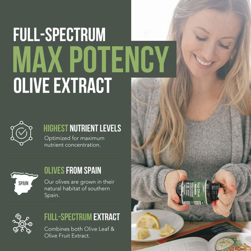 Total Olive® - Olive Leaf Extract (40% Oleuropein) Plus Olive Fruit Extract (20% Hydroxytyrosol) – Full Spectrum Extract Grown & Extracted in Spai...