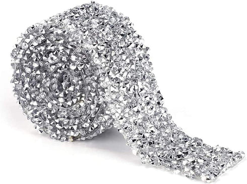 Rhinestone Ribbon, Crystal Decoration Banding Belt Sparkling Ribbon Wrap Roll DIY Accessories with Back Adhesive Glue for Arts Crafts Wedding Birt...
