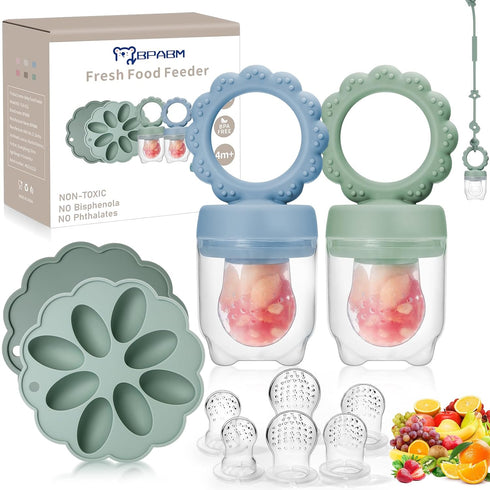 Baby Fruit Food Feeder,2 Pack Silicone Baby Teething Toys,includes Breastmilk Popsicles Molds,Toy Straps,6 Different Size Food Pacifier,Baby Food ...
