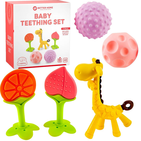 Silicone Teething Toys for Babies 0-6 Months - 6-12 Months -Soft Teethers for Baby Soothing and Calming Sensory Teether Toys 5 Pack...