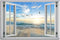 Beach Wall Decor Window View Posters Ocean Seagull Wall Art Nature Landscape Picture Posters Print on Canvas Painting Wall Art for Bedroom Bathroo...