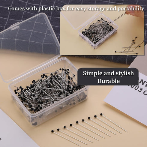 Sewing Pins, 300 PCS Straight Pins for Fabric, Black Pearlized Ball Head Quilting Pins Long 1.5inch, Sewing Pins with Transparent Plastic Box for ...