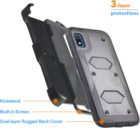 A10E Case, for Samsung Galaxy A10E Full Body Armor Rugged Holster Defender Hybrid Tough Case with 360 Swivel Belt Clip Kickstand & Built in Screen...
