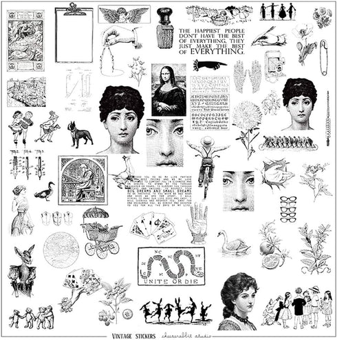 Doraking 55PCS Vintage Black and White Character Print Shaped Stickers for Laptop Planners Scrapbook Cups Diary Notebooks Album (Black and White P...