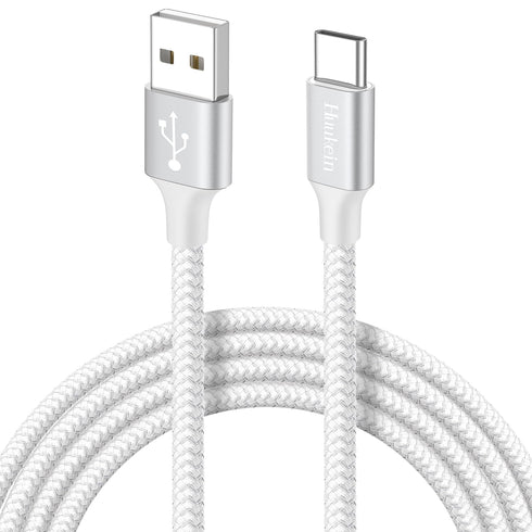 White USB C Cable 6ft, USB A to USB C Charger Cable Fast Charging Cord Braided for Samsung Galaxy S24 S23 S22 S21 S20 S10 A14 A15 A25 A54, Pixel 8...