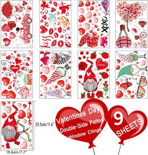 Valentine's Day Window Clings Decorations, 9 Sheets Window Stickers Decals for Home, Office, Love Heart Decals Ornaments Birthday, Wedding, Annive...