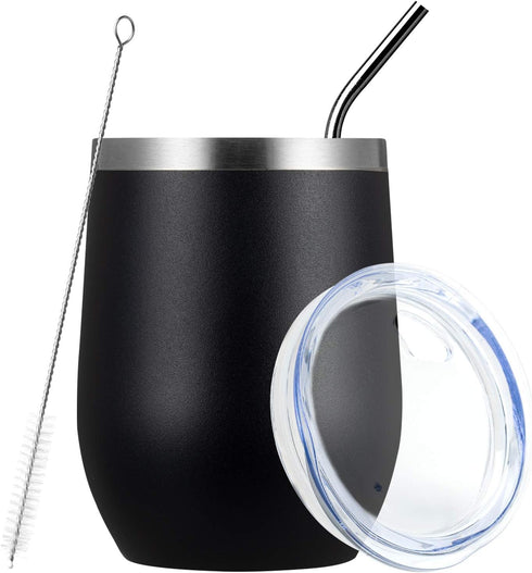 MEWAY Stemless 12oz Wine Tumbler Glasses with Lid -Insulated Double Wall Vacuum Stainless Steel Travel Tumbler with Straw,for Woman Under 10 dolla...