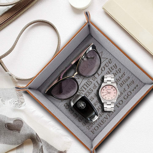 BELLA BUSTA-Traditional Wool 7 years Anniversary-Forever to go-Engraved Wool Tray with Breakdown Dates-Storage & Organization Jewelry Trays (Anniv...