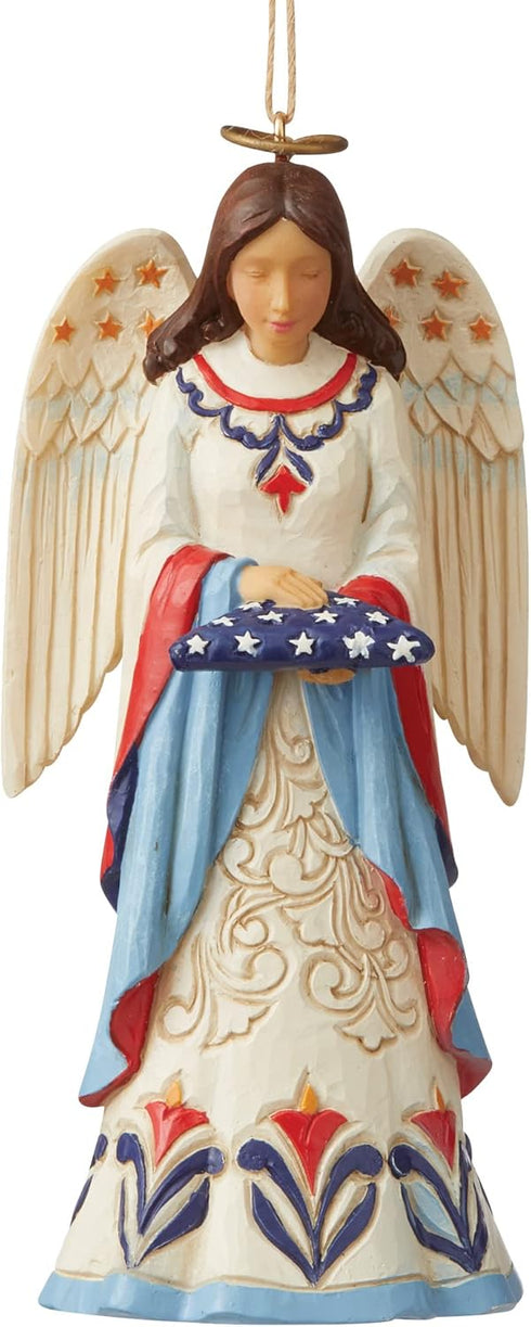 Enesco Jim Shore Heartwood Creek Patriotic Angel Holding Folded Flag Hanging Ornament, 4.72 Inch, Multicolor...