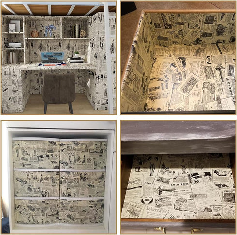17.8 x 78 Inches Self-Adhesive Liner Paper, Removable Shelf Liner Wall Stickers Dresser Drawer Peel Stick Kitchen Home Decor, Newspaper...