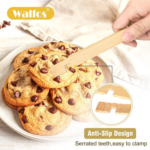 Walfos 2 Pieces Bamboo Toaster Tongs, 8 Inches Long Wood Tongs For Cooking, bamboo tongs with Anti-slip Design, Toast Tongs for Fruits, Bread & Pi...