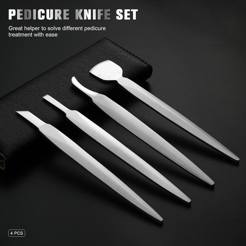 FERYES Pedicure Knife Ingrown Toenail Kit, 4 PCS Professional Pedicure Tool Kit, Top Notch Foot Blade (Leather case included)...