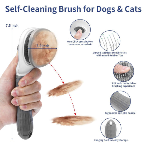 5 in 1 Dog Grooming Kit - Self-Cleaning Slicker Brush for Dogs and Cats - Shedding Brush Set for Short and Long Haired Pets - Includes Pet Comb, F...