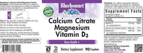 Bluebonnet Nutrition Calcium Citrate Magnesium Plus Vitamin D3 Caplets, Bone Health & Muscle Relaxation, Non GMO, Gluten, Soy & Milk Free, Kosher,...