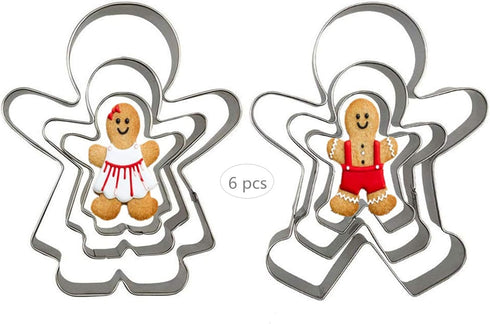 Gingerbread Man and Gingerbread Woman Shaped Cookie Cutters Set of 6 pcs, Stainless Steel Christmas Gingerbread Families Boys and Girls Fondant Cu...