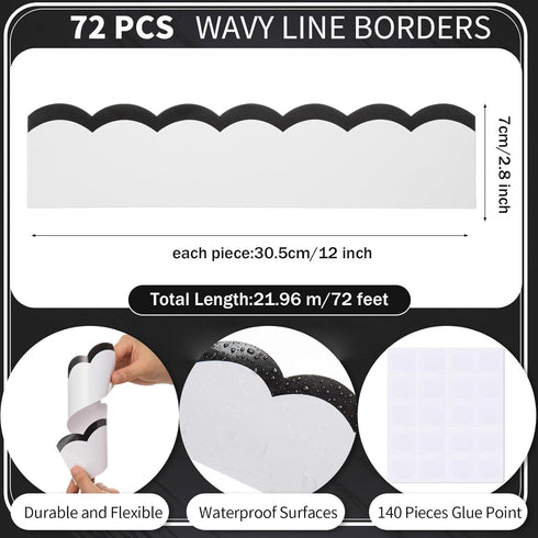 72 Feet Classroom Bulletin Board Borders Black and White Wavy Line Scalloped Border Trims Black and White Bulletin Board Stripes for Classroom Bul...