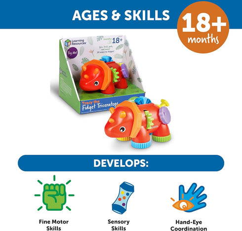 Learning Resources Tracy The Fidget Triceratops,1 Piece, Ages 18 Months+, Baby Toys,Sensory Toys for Toddlers, Fine Motor Toys,Montessori Toys...