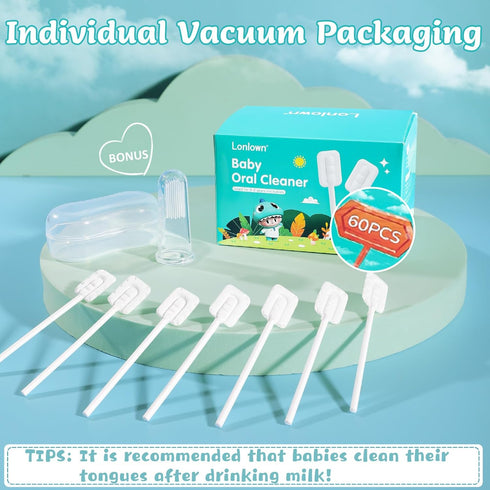 60PCS Baby Tongue Cleaner & 1PCS Finger Toothbrush Infant Mouth Cleaner Newborn Gum Cleaner Disposable Infant Oral Clean Stick Dental Care for 0-3...