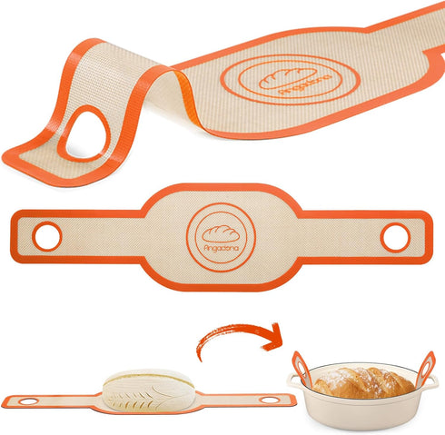 Angadona Silicone Bread Sling Oval. Non-Stick & Easy Clean Reusable Oval Silicone Baking Mat for dutch oven. With Long Handles Sourdough Bread Bak...