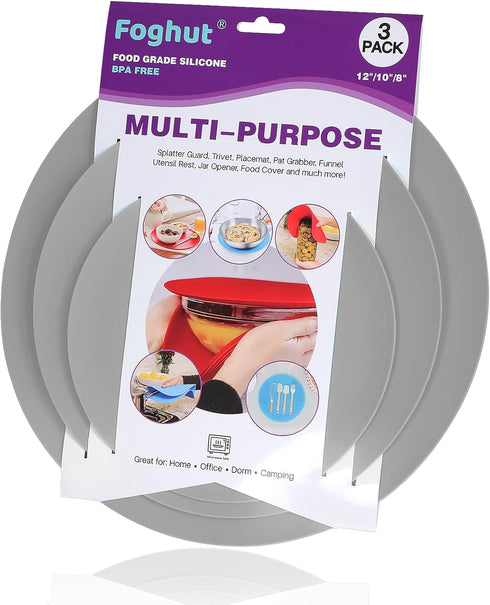 Multi-use Microwave Mat, 3 Pack Trivets, Hot Pad, Pot Holders, Place Mat, Utensils Rest, Silicone Cover Pad for Kitchen Counter (Non-Slip, Heat Re...