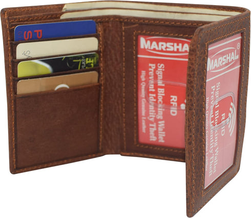 MARSHAL Deer Men's RFID Blocking Real Leather Bifold Trifold Wallet (Trifold)...