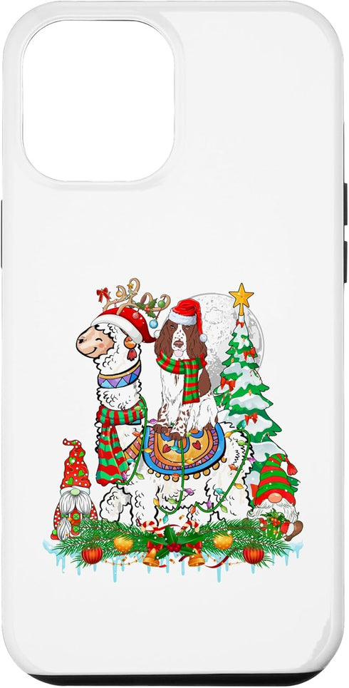 iPhone 14 Plus Santa English Springer Spaniel Riding Reindeer Llama Xmas Case...