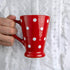 City to Cottage Handmade Red and White Polka Dot Ceramic Coffee, Tea, Latte Mug, Cup with Large Handle, Unique 7 oz / 200ml Designer Pottery for T...