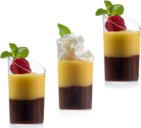 Zappy Elegant Clear Slanted Cylinder Mini Dessert Appetizer Cup 2.5 oz Plastic Tasting/Sample Shot Glasses Parfait Glass/Souffle Jello Tumbler (25...