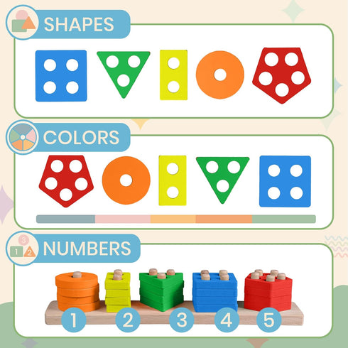 Montessori Toys for 1+ Year Old - Sorting and Stacking Educational Wooden Shape Sorter Toy - Preschool Learning Toys for Toddlers 1-3 -Year-Old - ...
