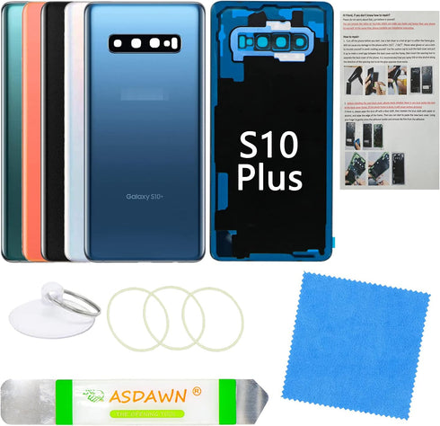 Galaxy S10+ Replacement Back Glass Panel Case with Installation Manual +Pre-Installed Camera Lens +All The Adhesive +Repair Tools for Samsung Gala...