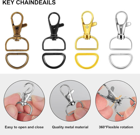 100PCS Premium Swivel Snap Hooks and D Rings, Swivel Snap Hooks for Keychain and Sewing Project(3/4" Inside Width) Silver...
