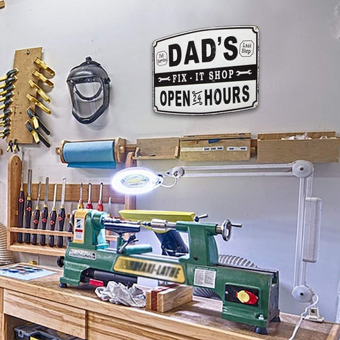 Lily's Home Dad’s Fix-It Shop Sign, Hanging Metal Sign, Garage Decor, Novelty Gifts for Dad...