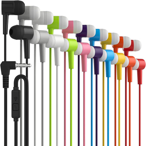 Maeline Bulk Earbuds 10 Pack in-Ear Stereo Headphones for School Classroom, Library, Travel, Gym, Tangle-Free in-Line Microphone Earbuds for Phone...