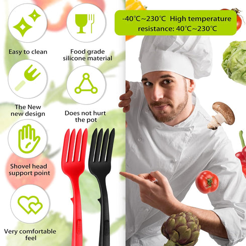 2 Pcs Silicone Flexible Fork 11.6 Inch Silicone Fork Heat Resistant Cooking Fork Large Fork Kitchen Non Stick Fork Ultimate Fork for Mix Ingredien...
