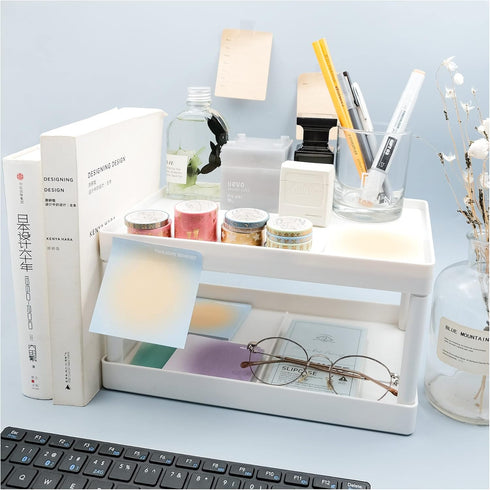 souG Desktop Storage Rack Organizer for Kitchen Bathroom Office Dorm - Double-Layer Cosmetic Stationery Storage Holder and Table Sundries Display ...